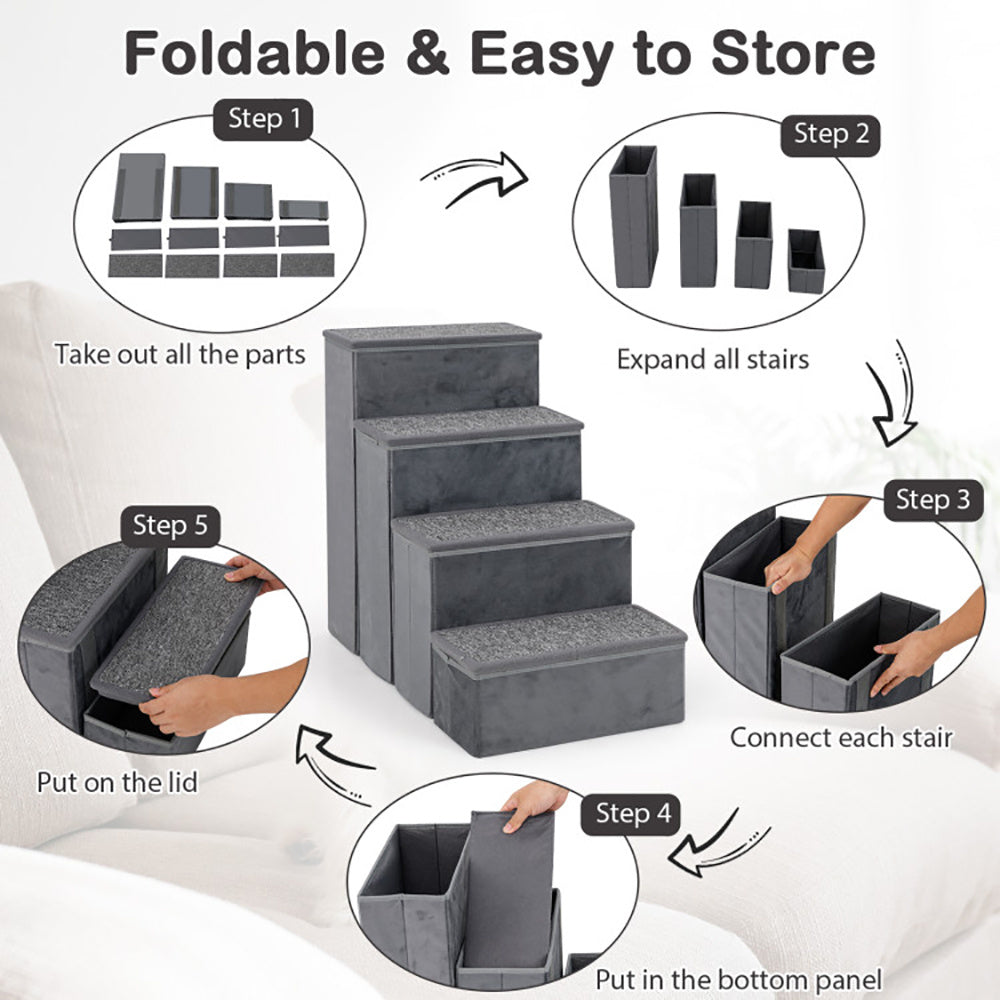 4-Step Foldable Dog Stairs with Adjustable Height