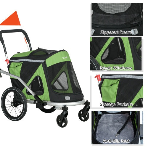 Aosom 2-in-1 Foldable Dog Bike Trailer & Stroller – Green