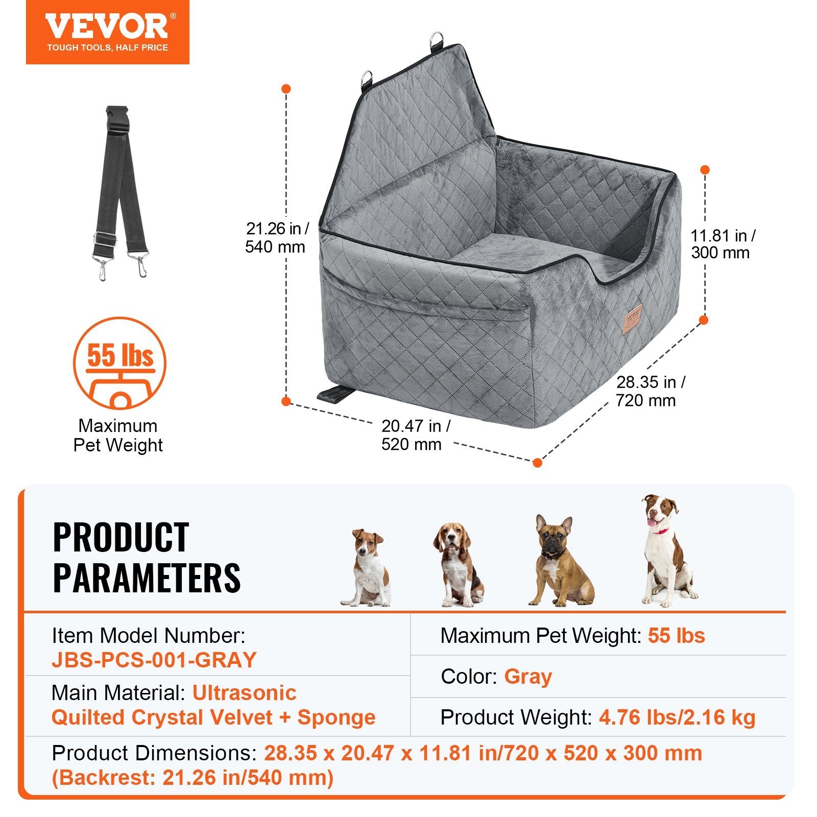 Dog Booster Car Seat – Medium/Large Dogs, Gray