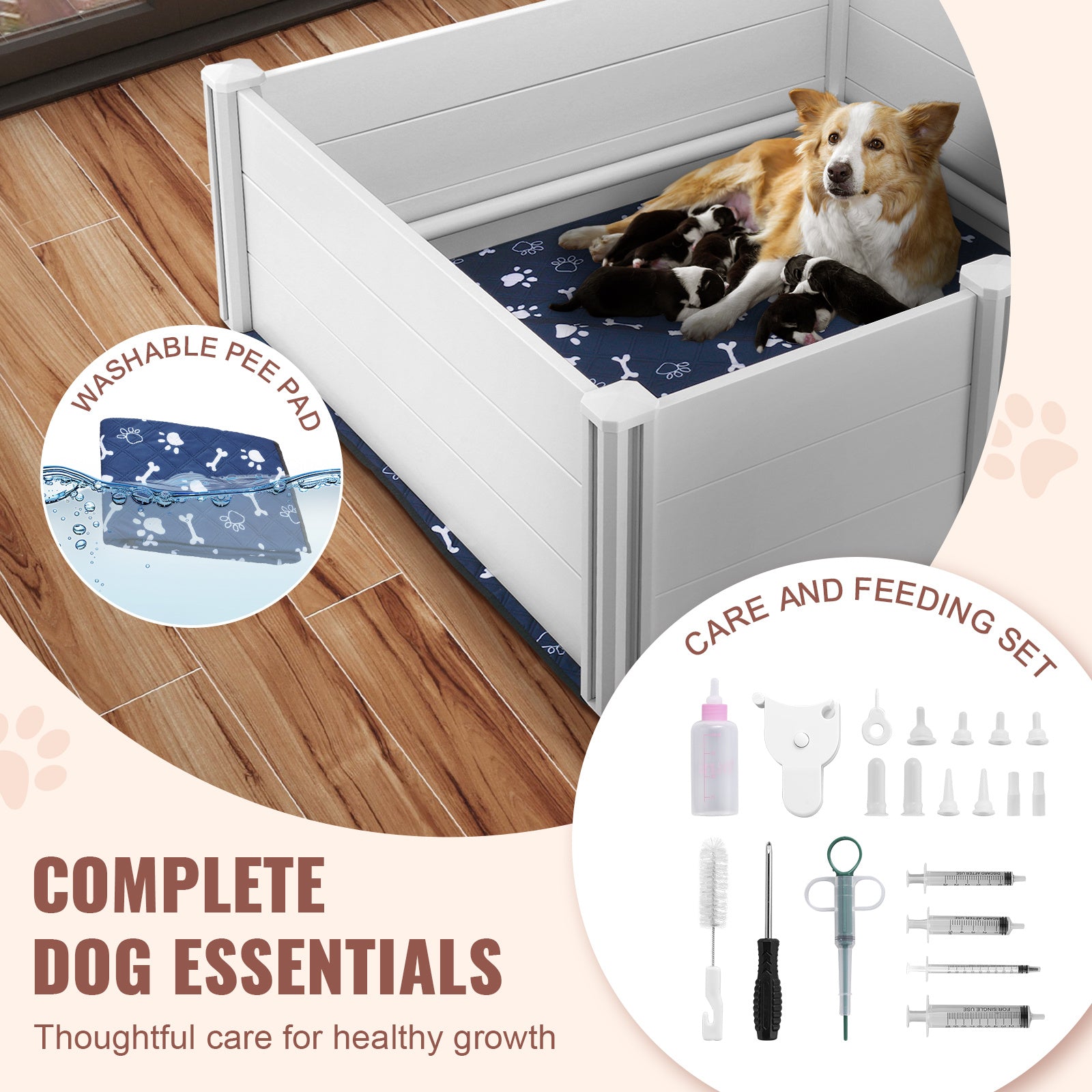 Dog Whelping Box with Rails – 48×48×18.1 in