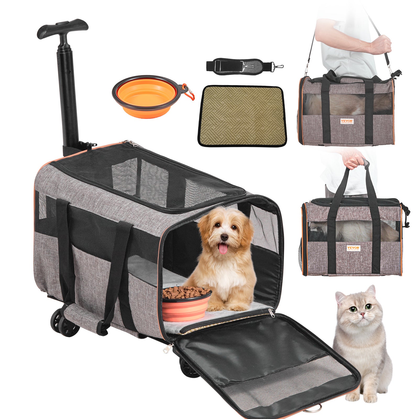 VEVOR Airline-Approved Rolling Cat Carrier – Grey