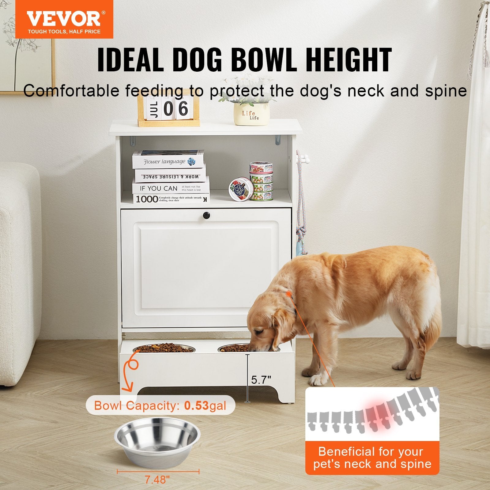 Pet Feeding Station with Elevated Bowls & Storage