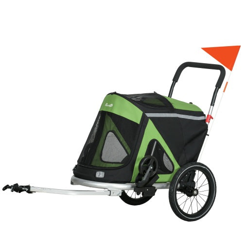 Aosom 2-in-1 Foldable Dog Bike Trailer & Stroller – Green