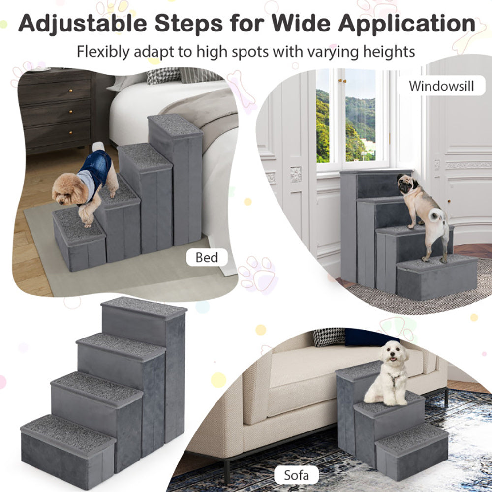 4-Step Foldable Dog Stairs with Adjustable Height