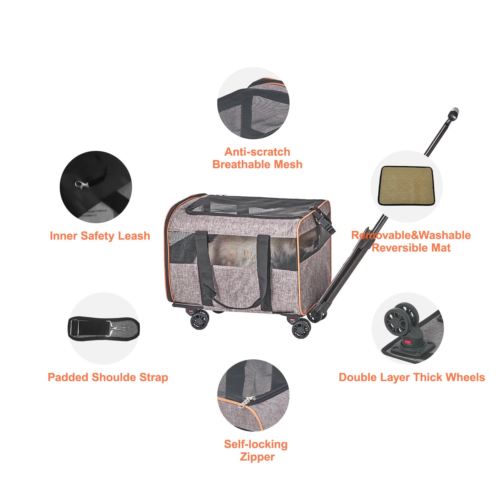 VEVOR Airline-Approved Rolling Cat Carrier – Grey