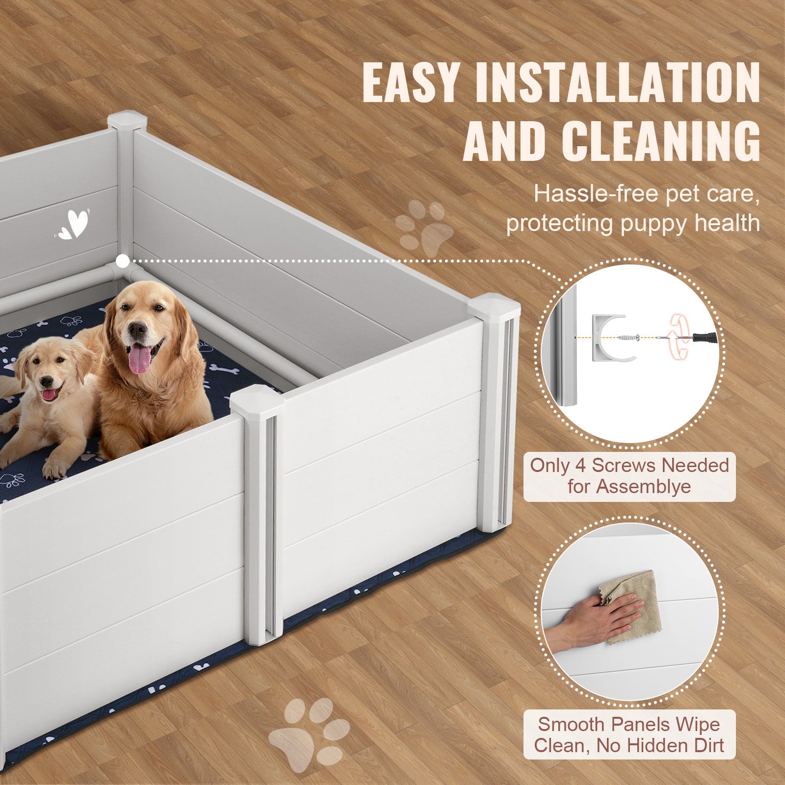 Dog Whelping Box with Rails – 48×48×18.1 in