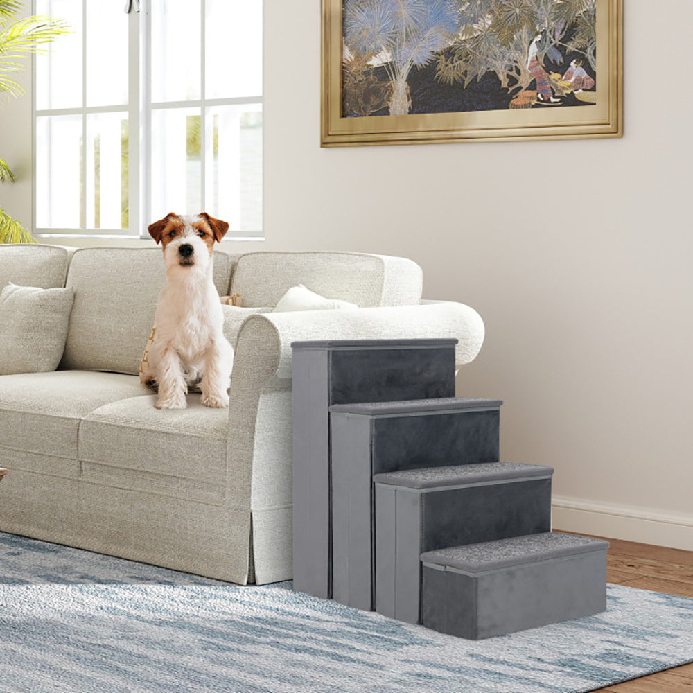 4-Step Foldable Dog Stairs with Adjustable Height
