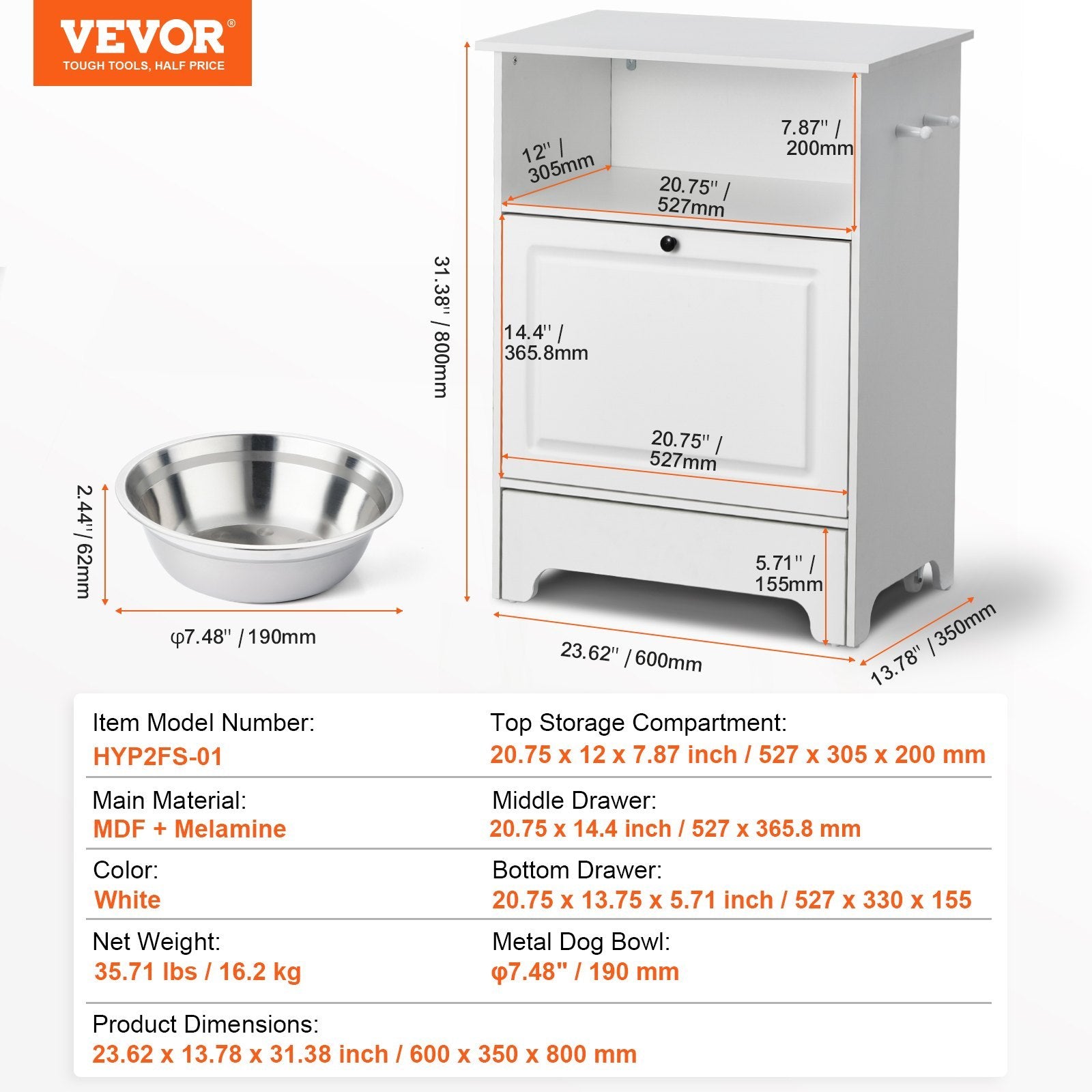 Pet Feeding Station with Elevated Bowls & Storage