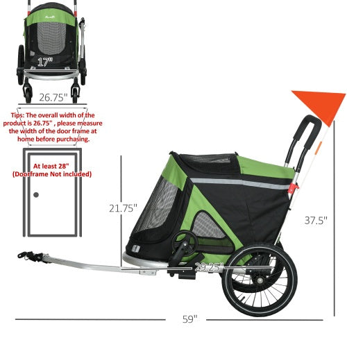 Aosom 2-in-1 Foldable Dog Bike Trailer & Stroller – Green