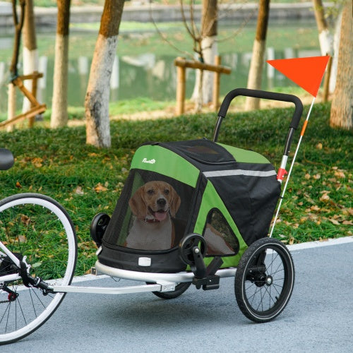 Aosom 2-in-1 Foldable Dog Bike Trailer & Stroller – Green
