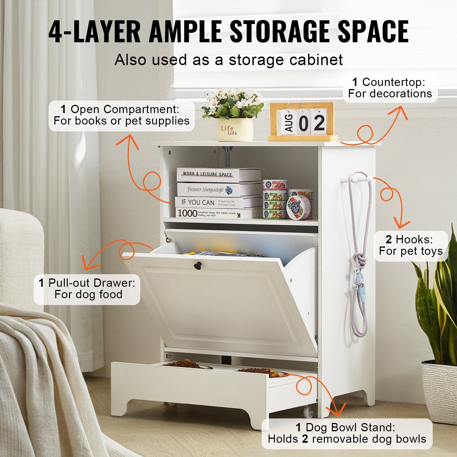 Pet Feeding Station with Elevated Bowls & Storage