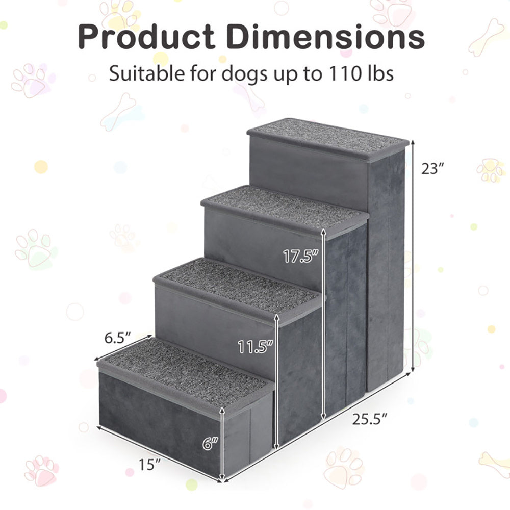 4-Step Foldable Dog Stairs with Adjustable Height