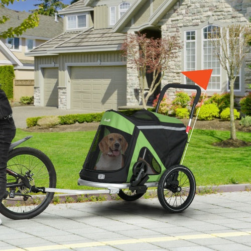 Aosom 2-in-1 Foldable Dog Bike Trailer & Stroller – Green