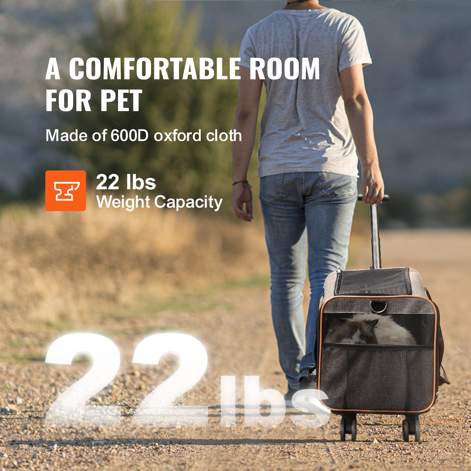 VEVOR Airline-Approved Rolling Cat Carrier – Grey