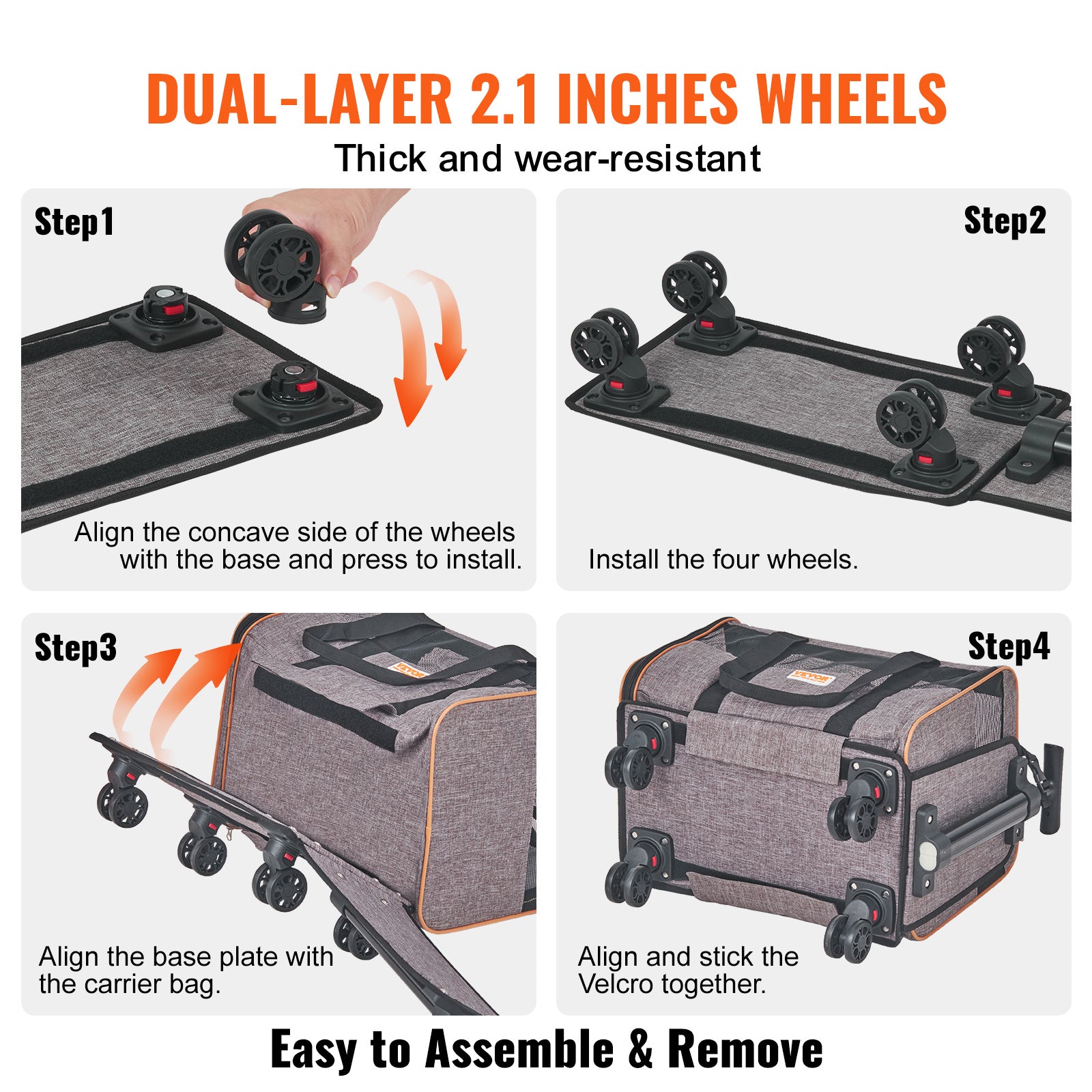 VEVOR Airline-Approved Rolling Cat Carrier – Grey