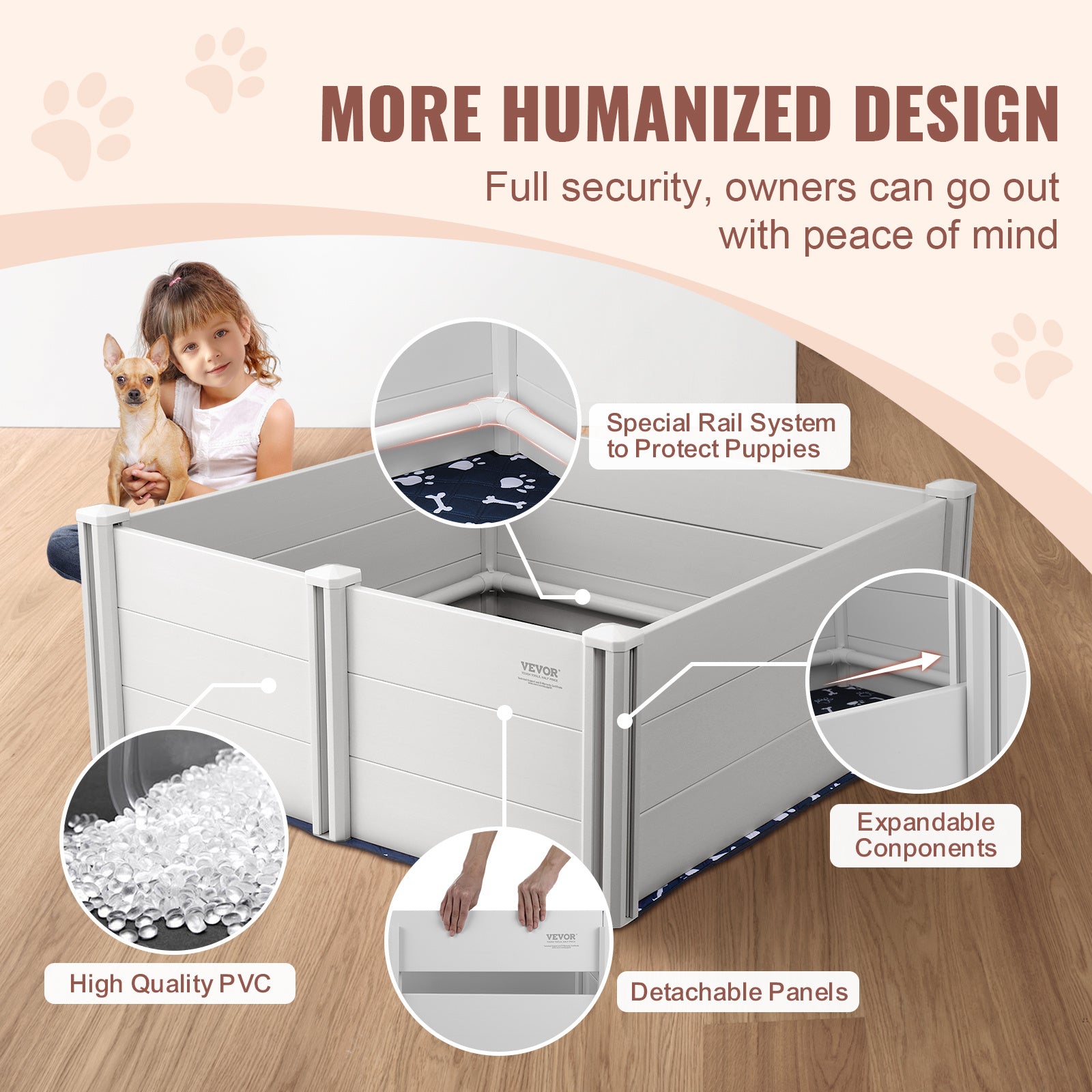 Dog Whelping Box with Rails – 48×48×18.1 in