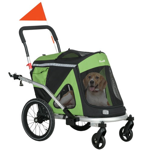 Aosom 2-in-1 Foldable Dog Bike Trailer & Stroller – Green