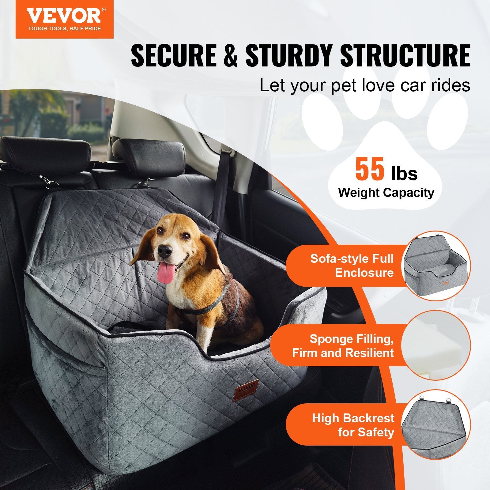 Dog Booster Car Seat – Medium/Large Dogs, Gray